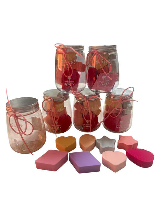 10 barattoli con 8 spugnette trucco ogni barattolo